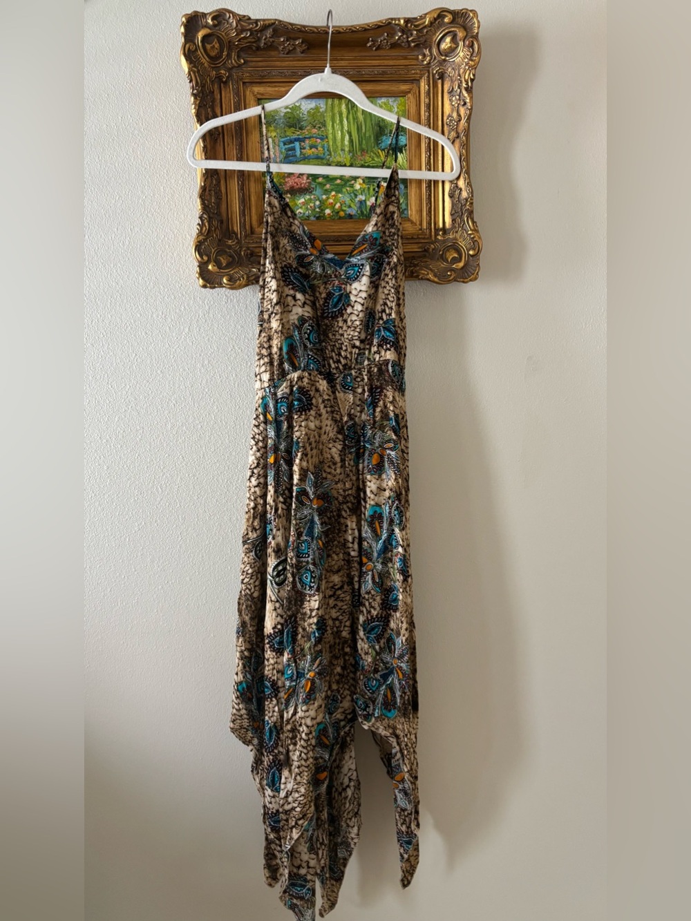 Meaneor Boho Beige Maxi Dress with Teal Floral Print